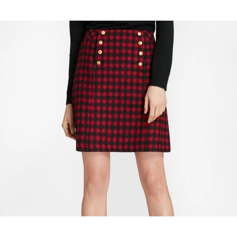 Brooks Brothers Tweed Mini Skirt Checkered Plaid Wool Red Black Women's 6 Preppy